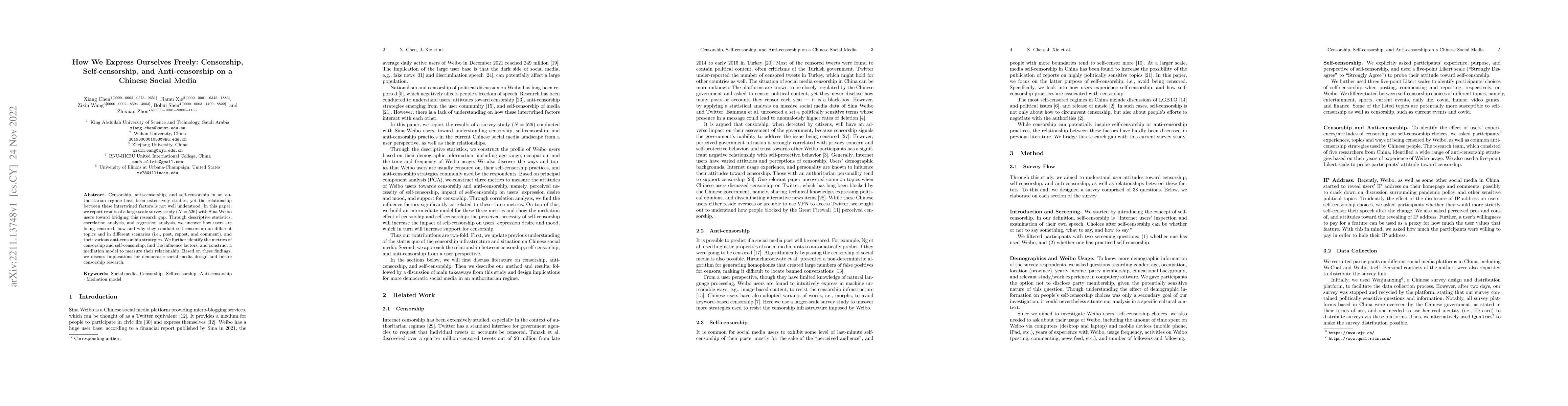 Thumbnail for How We Express Ourselves Freely: Censorship, Self-censorship, and
  Anti-censorship on a Chinese Social Media