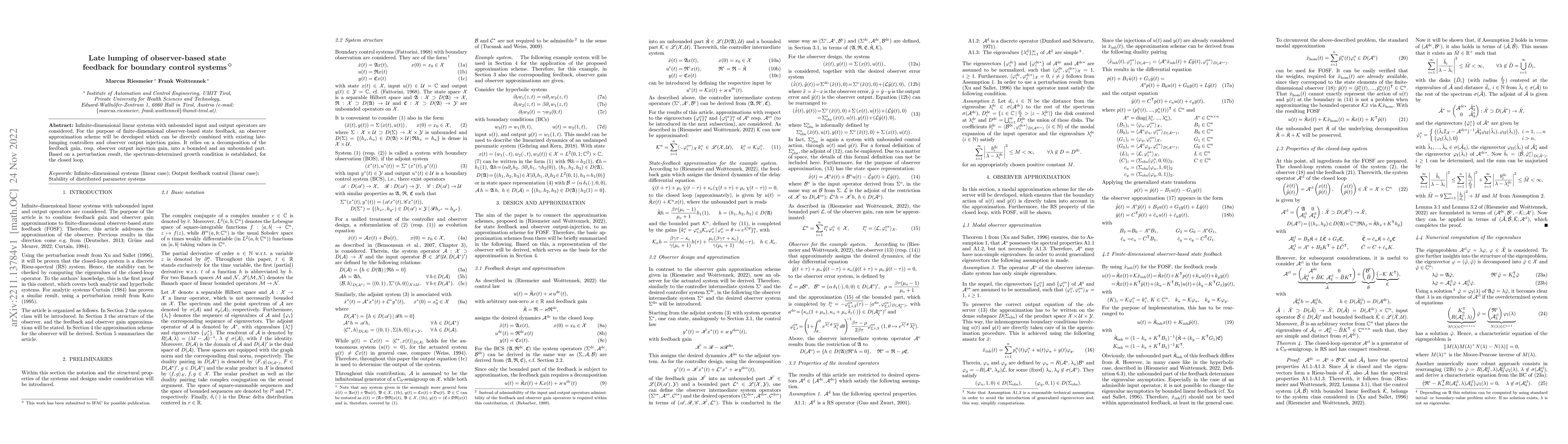 Thumbnail for Late lumping of observer-based state feedback for boundary control
  systems
