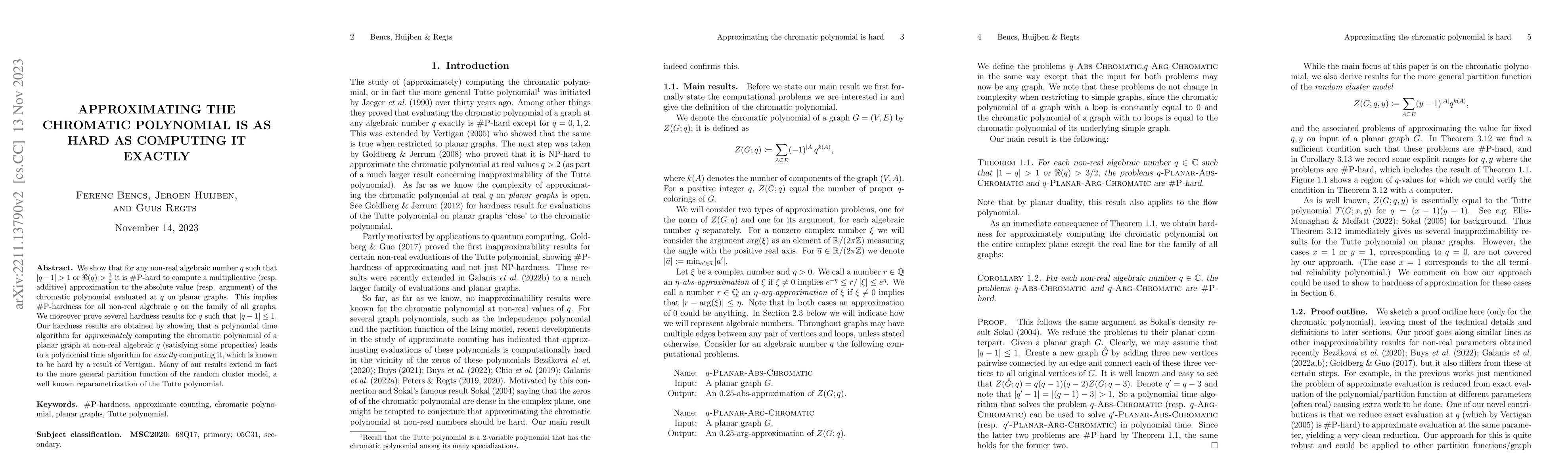 Thumbnail for Approximating the chromatic polynomial is as hard as computing it
  exactly