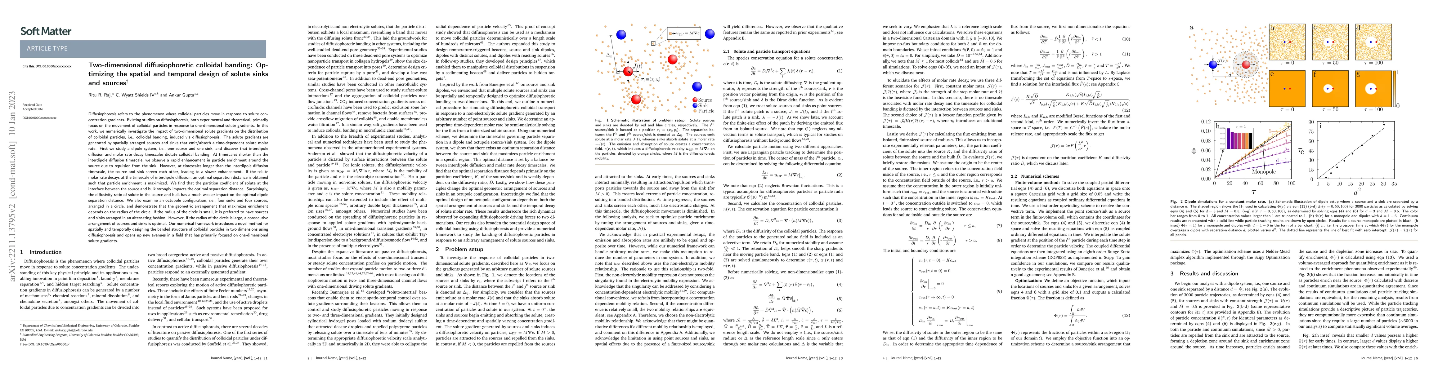 Thumbnail for Two-dimensional diffusiophoretic colloidal banding: Optimizing the
  spatial and temporal design of solute sinks and sources