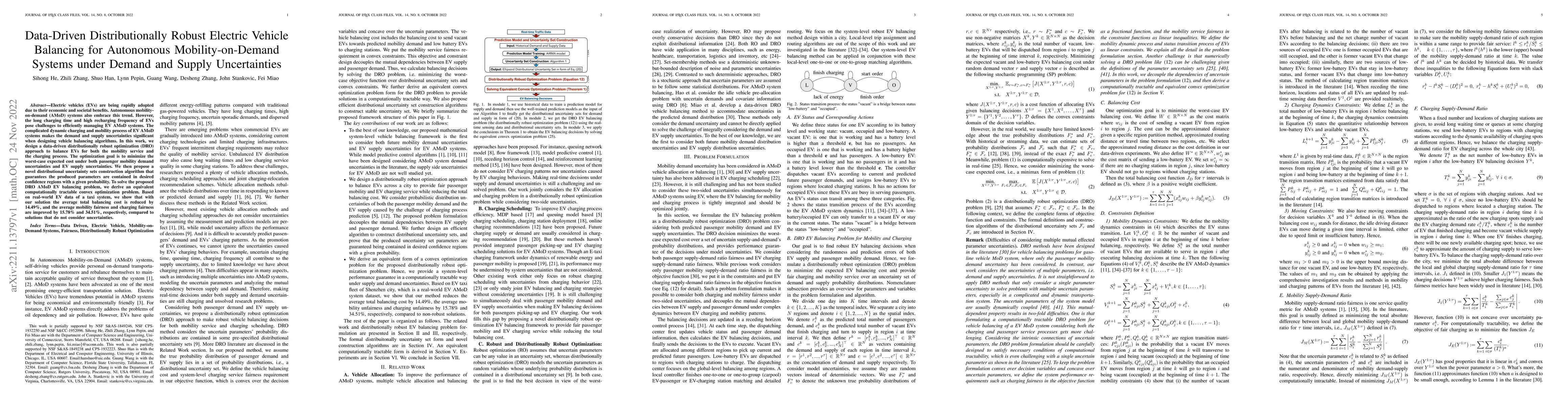 Thumbnail for Data-Driven Distributionally Robust Electric Vehicle Balancing for
  Autonomous Mobility-on-Demand Systems under Demand and Supply Uncertainties
