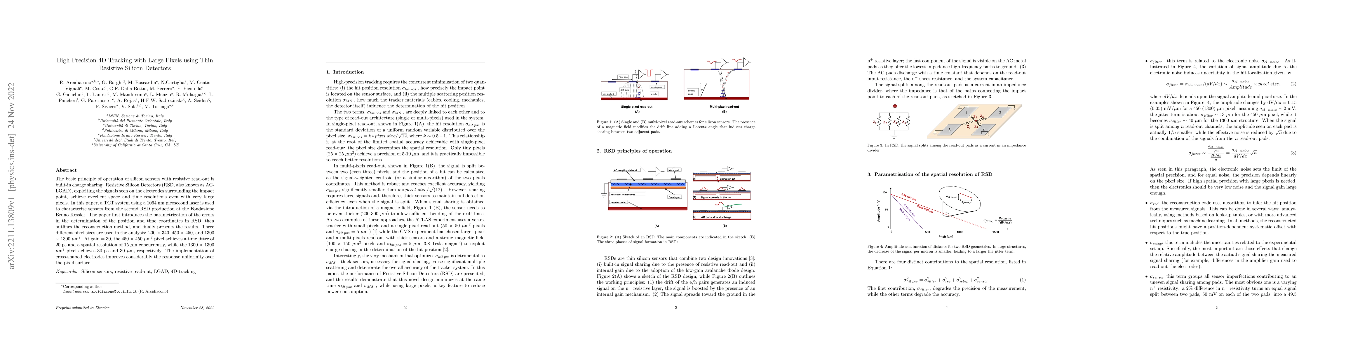 Thumbnail for High-Precision 4D Tracking with Large Pixels using Thin Resistive
  Silicon Detectors