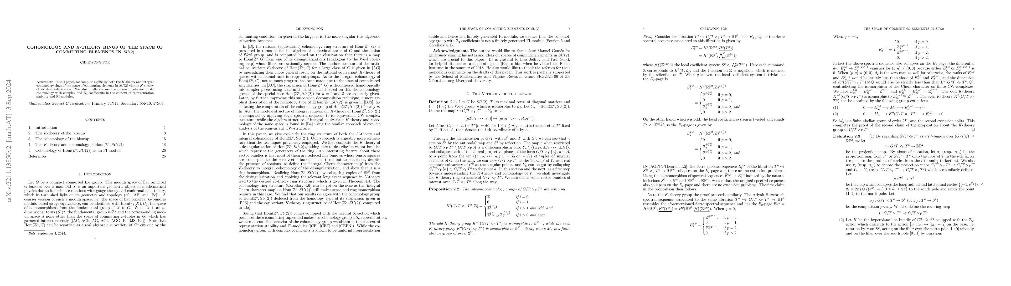 Thumbnail for Cohomology and $K$-theory rings of the space of commuting elements in
  $SU(2)$