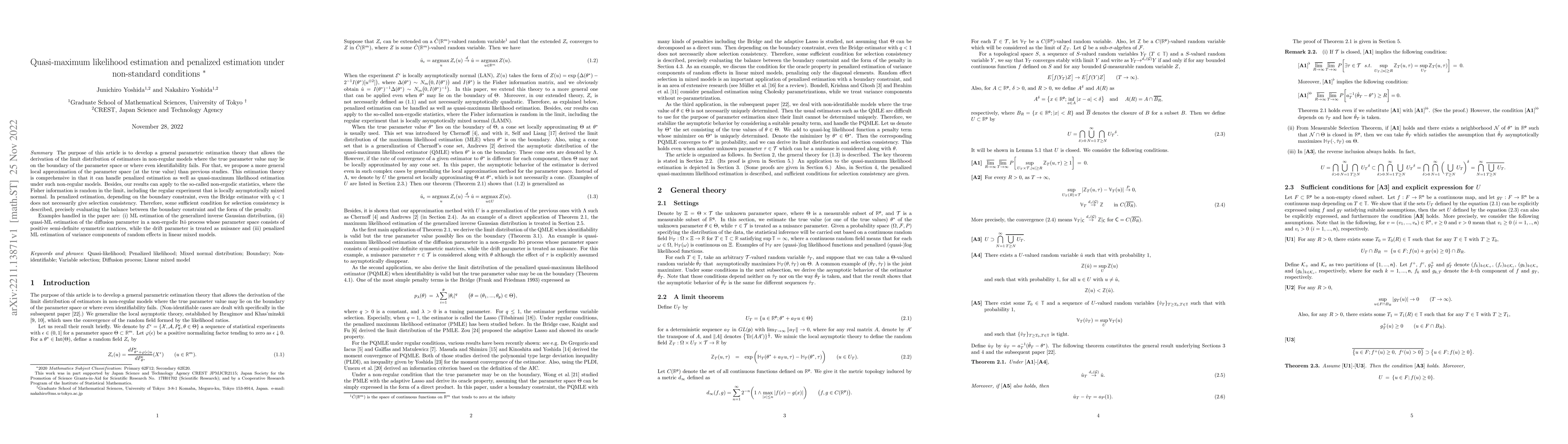 Thumbnail for Quasi-maximum likelihood estimation and penalized estimation under
  non-standard conditions