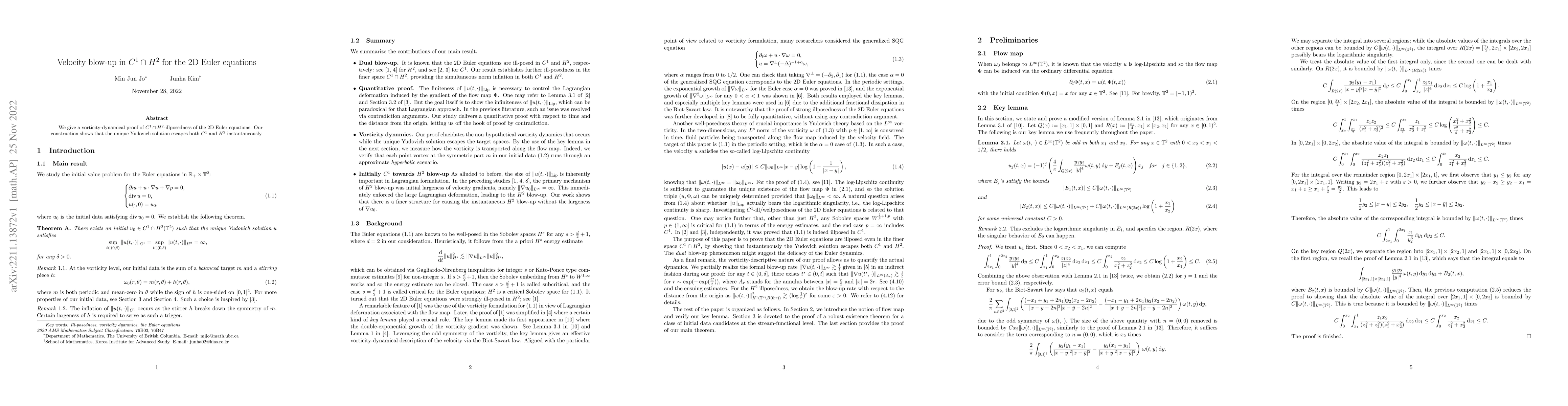 Thumbnail for Velocity blow-up in $C^1\cap H^2$ for the 2D Euler equations