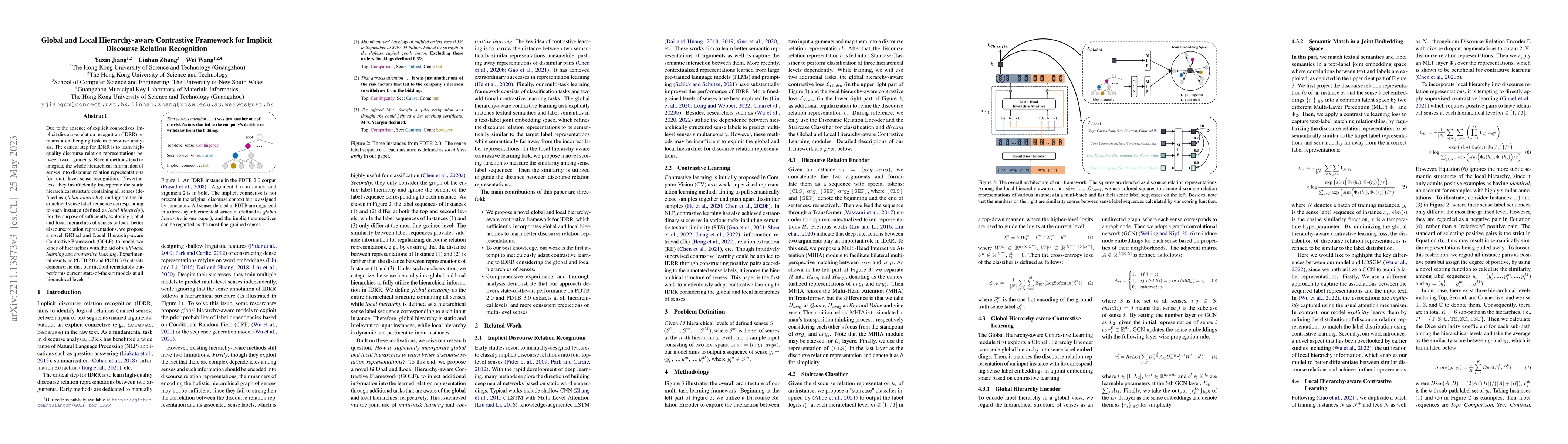 Thumbnail for Global and Local Hierarchy-aware Contrastive Framework for Implicit
  Discourse Relation Recognition