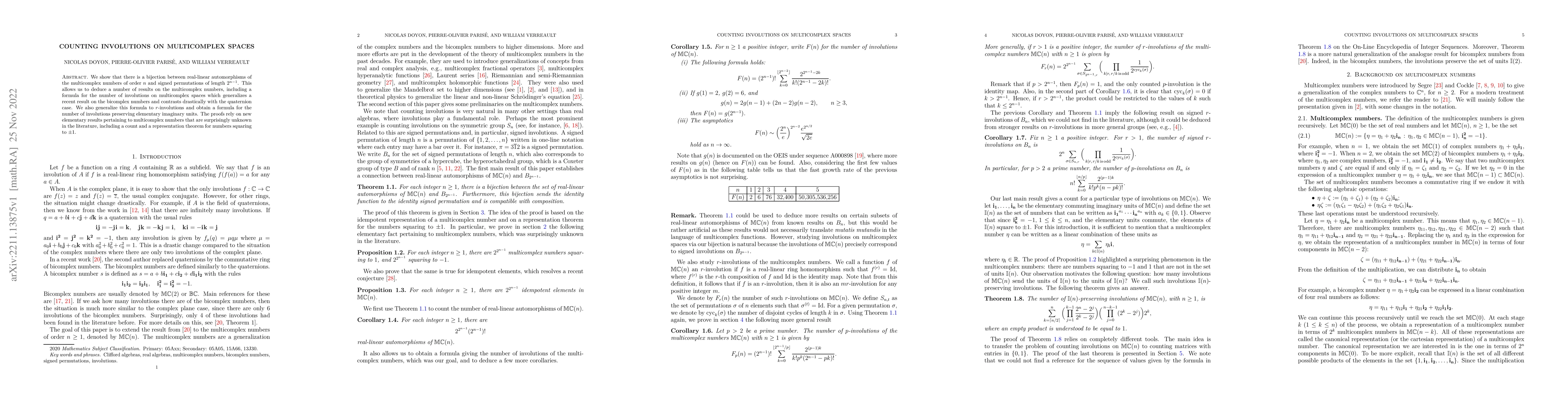 Thumbnail for Counting Involutions on Multicomplex Numbers