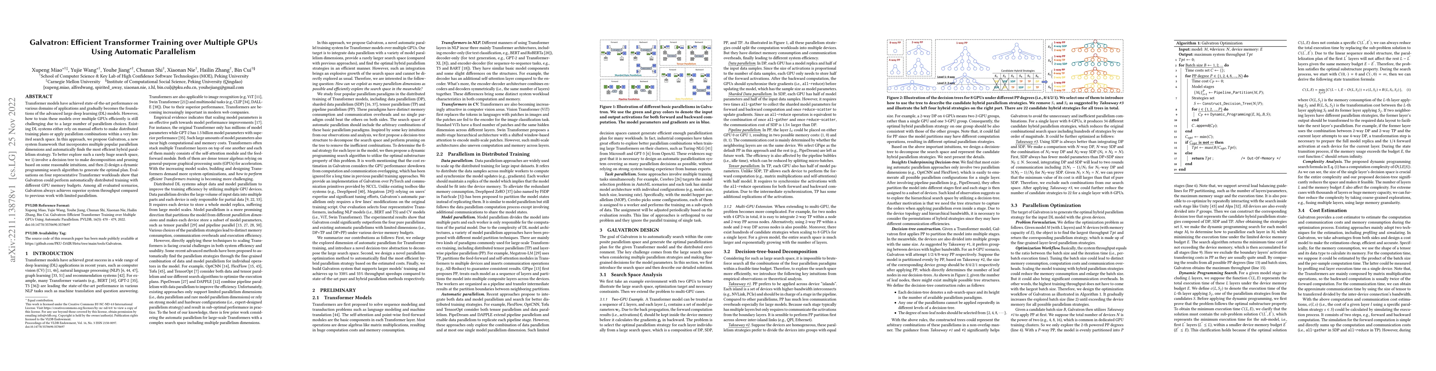 Thumbnail for Galvatron: Efficient Transformer Training over Multiple GPUs Using
  Automatic Parallelism