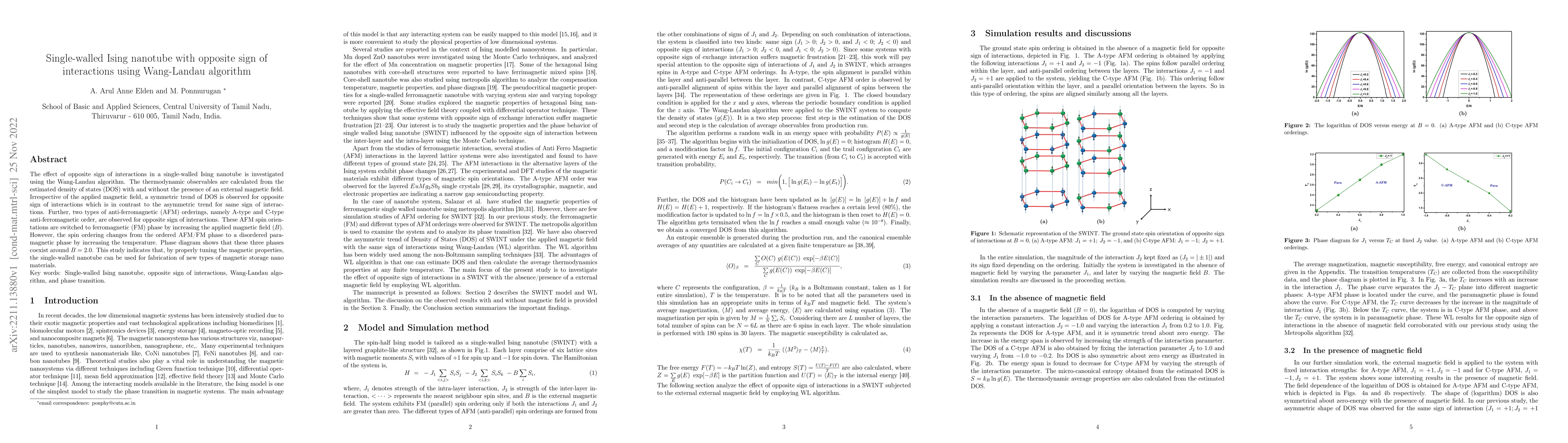 Thumbnail for Single-walled Ising nanotube with opposite sign of interactions using
  Wang-Landau algorithm
