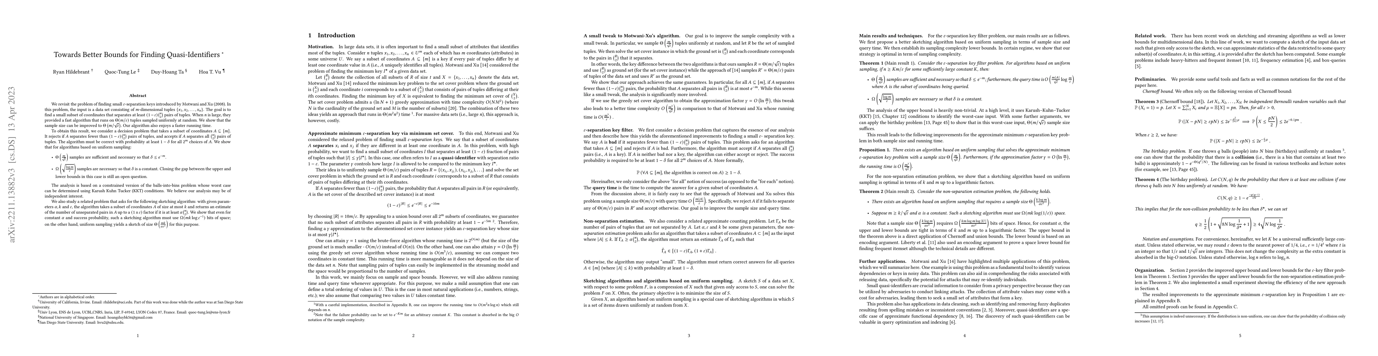Thumbnail for Towards Better Bounds for Finding Quasi-Identifiers