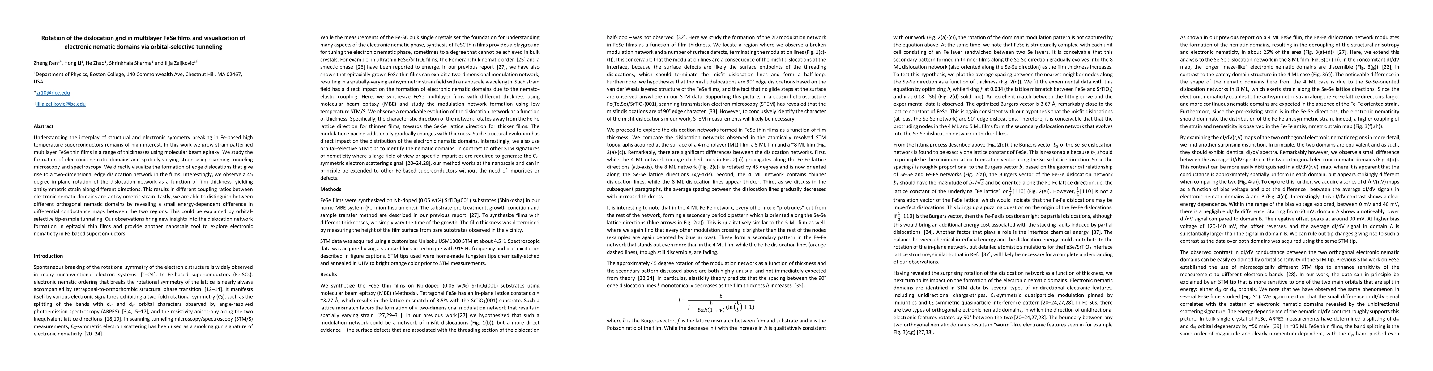 Thumbnail for Rotation of the dislocation grid in multilayer FeSe films and
  visualization of electronic nematic domains via orbital-selective tunneling