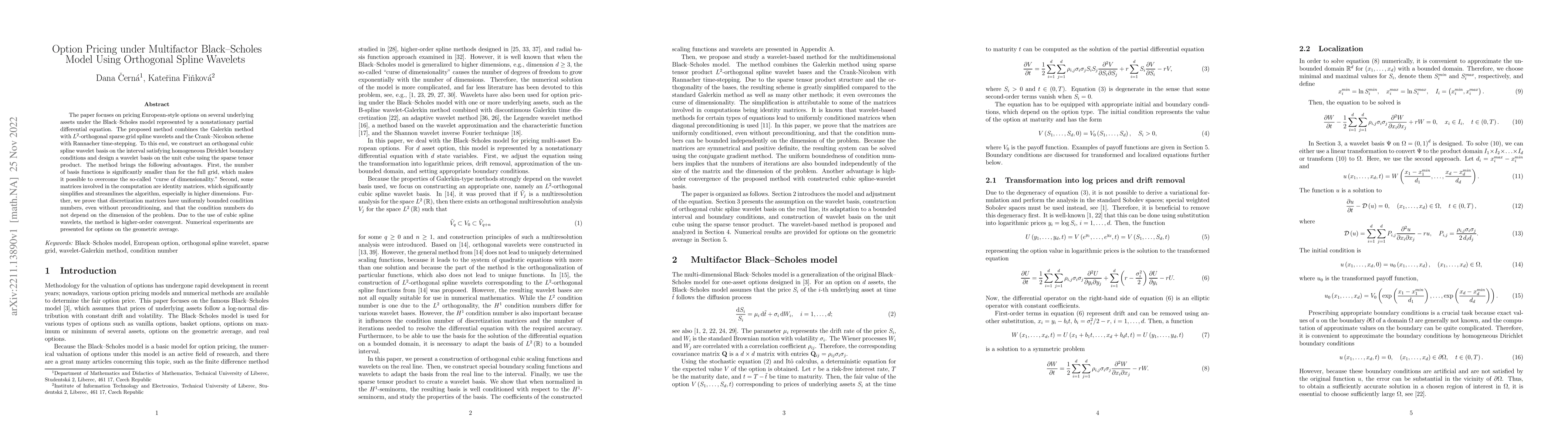Thumbnail for Option Pricing under Multifactor Black-Scholes Model Using Orthogonal
  Spline Wavelets