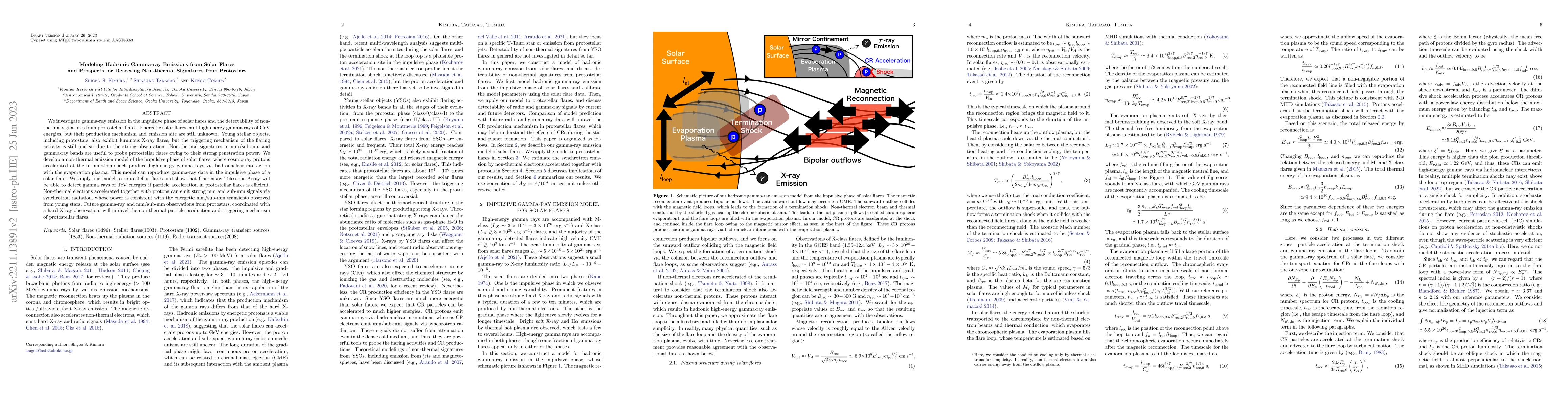 Thumbnail for Modeling Hadronic Gamma-ray Emissions from Solar Flares and Prospects
  for Detecting Non-thermal Signatures from Protostars