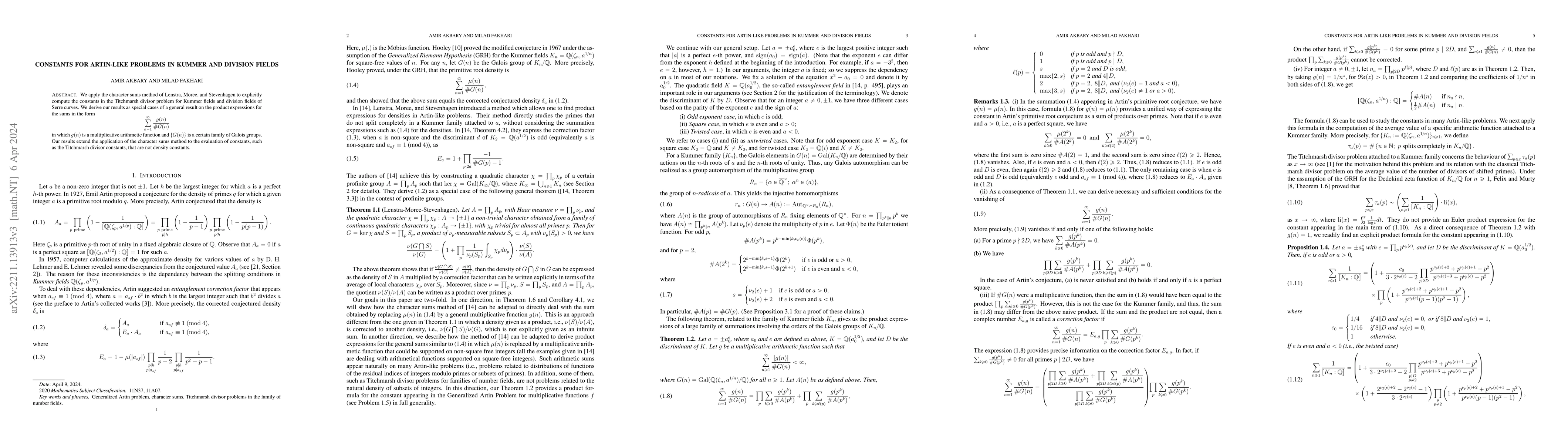 Thumbnail for Constants for Artin like problems in Kummer and division fields