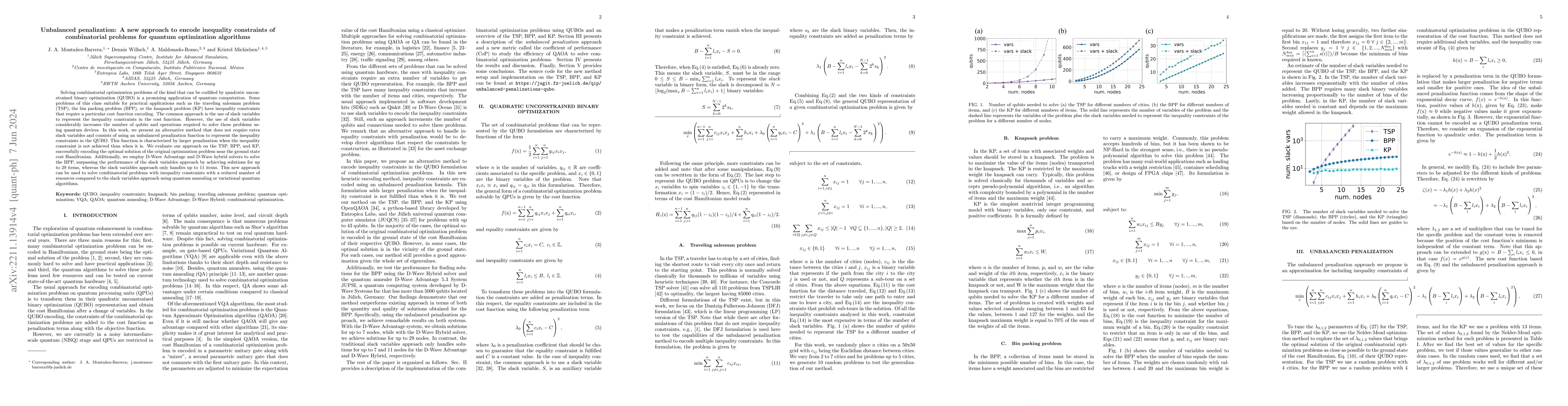 Thumbnail for Unbalanced penalization: A new approach to encode inequality constraints
  of combinatorial problems for quantum optimization algorithms