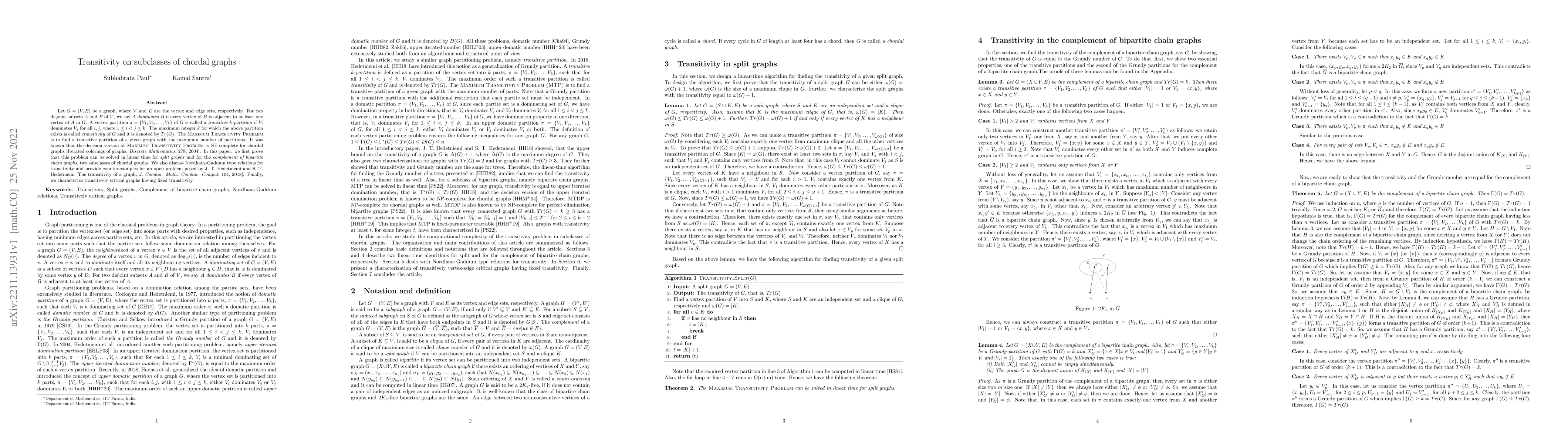 Thumbnail for Transitivity on subclasses of chordal graphs