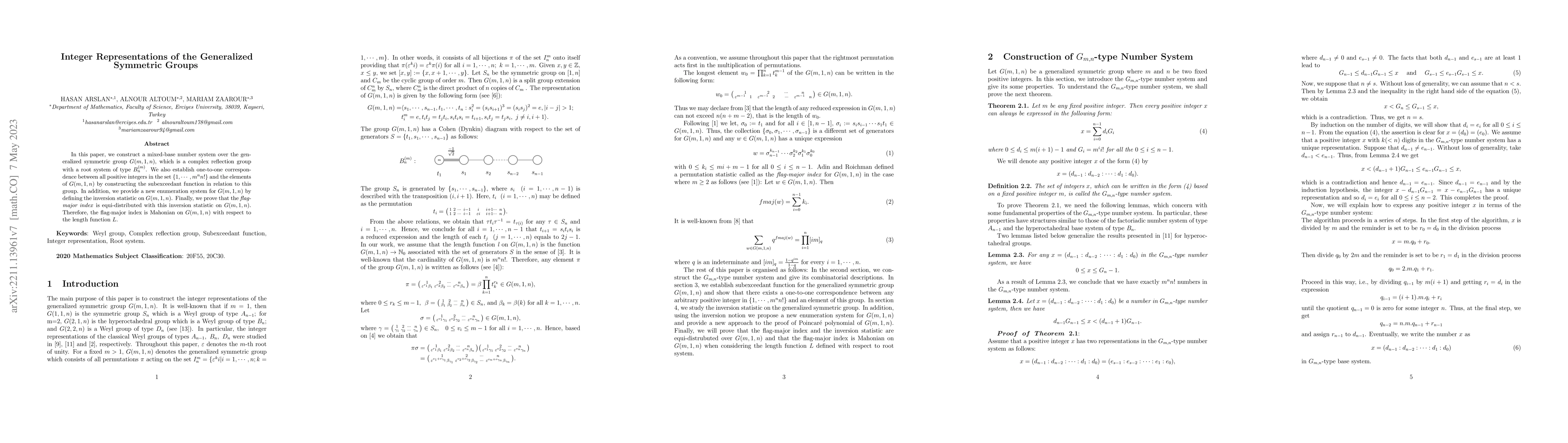 Thumbnail for Integer Representations of the Generalized Symmetric Groups