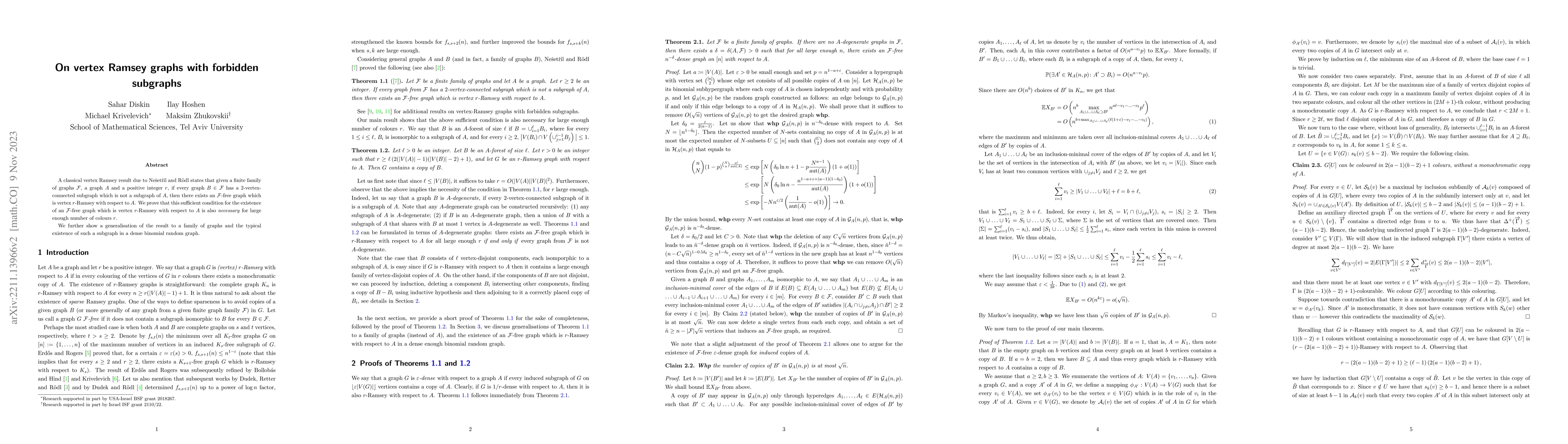 Thumbnail for On vertex Ramsey graphs with forbidden subgraphs