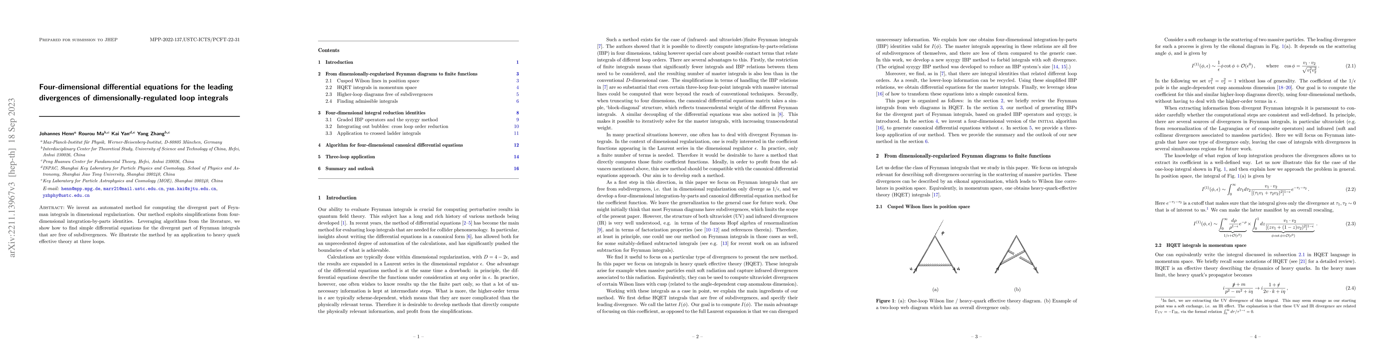 Thumbnail for Four-dimensional differential equations for the leading divergences of
  dimensionally-regulated loop integrals