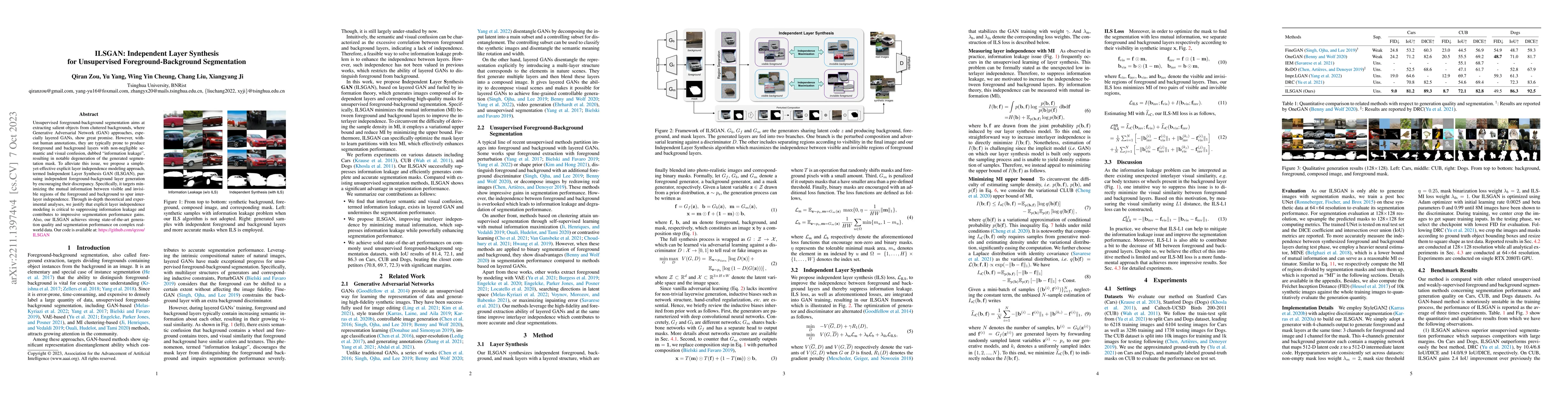 Thumbnail for ILSGAN: Independent Layer Synthesis for Unsupervised
  Foreground-Background Segmentation