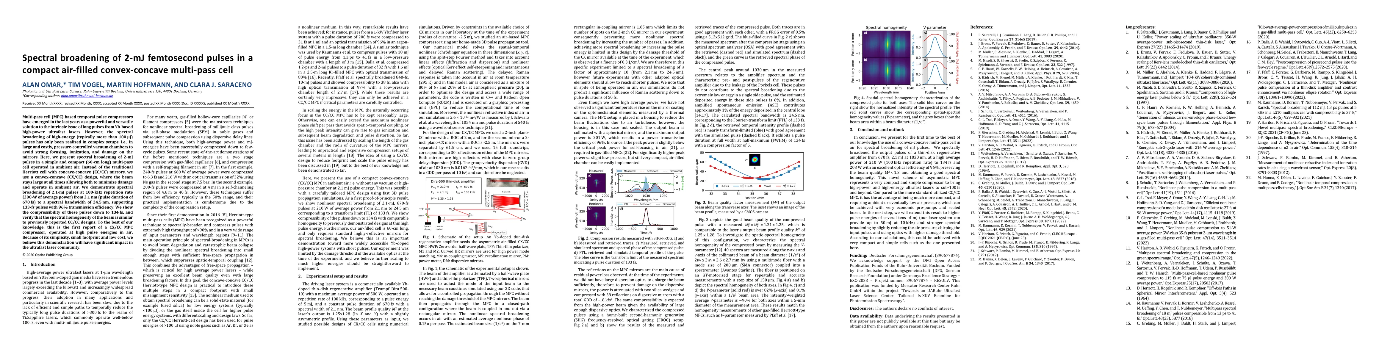 Thumbnail for Spectral broadening of 2 mJ femtosecond pulses in a compact air-filled
  convex-concave multi-pass cell