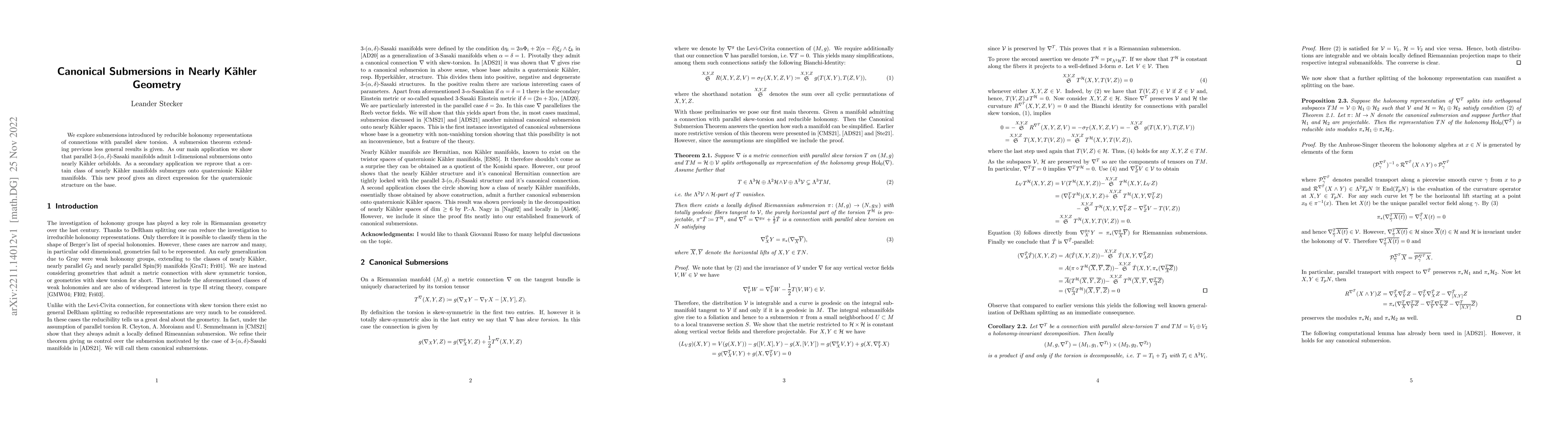 Thumbnail for Canoncial Submersions in Nearly K\"ahler Geometry