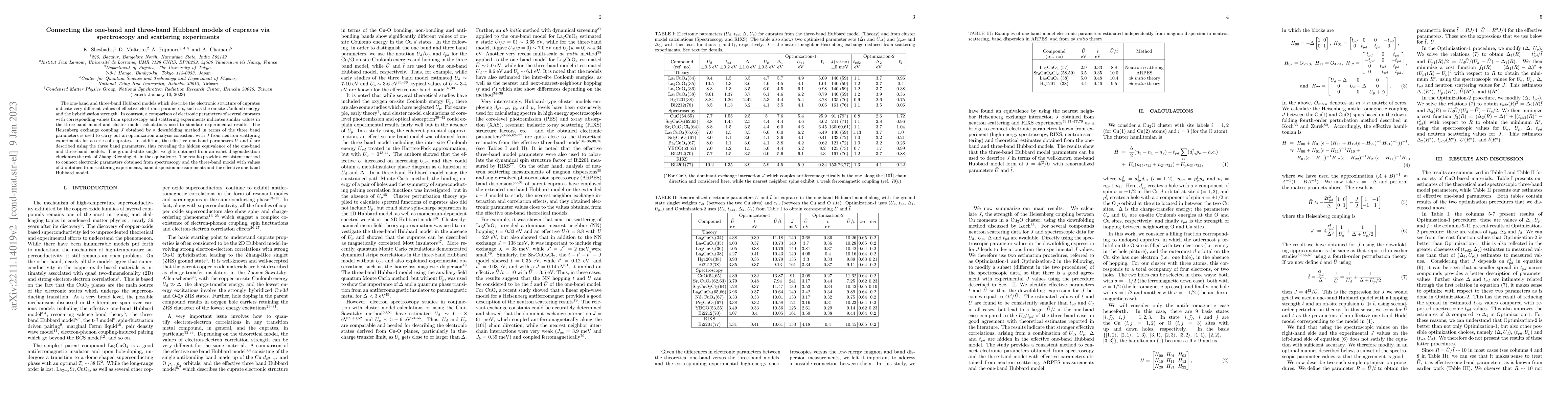 Thumbnail for Connecting the one-band and three-band Hubbard models of cuprates via
  spectroscopy and scattering experiments