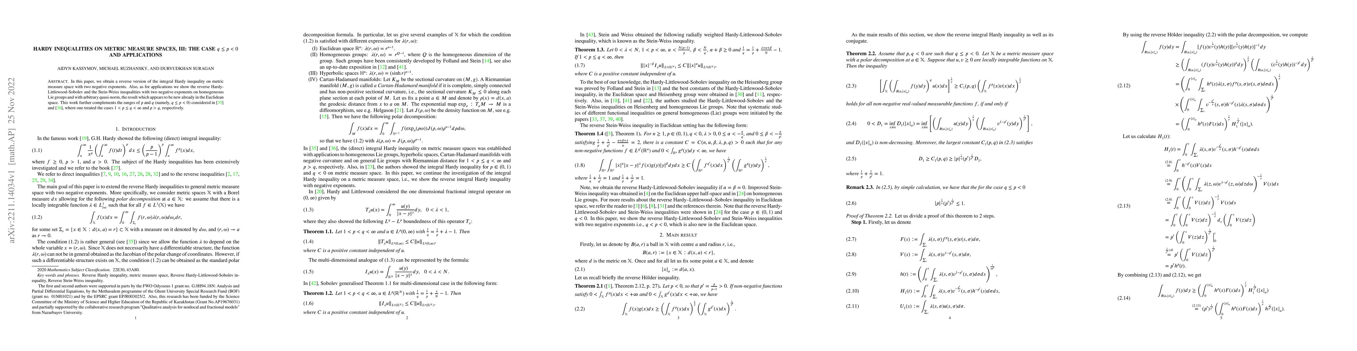 Thumbnail for Hardy inequalities on metric measure spaces, III: The case $q\leq p<0$
  and applications