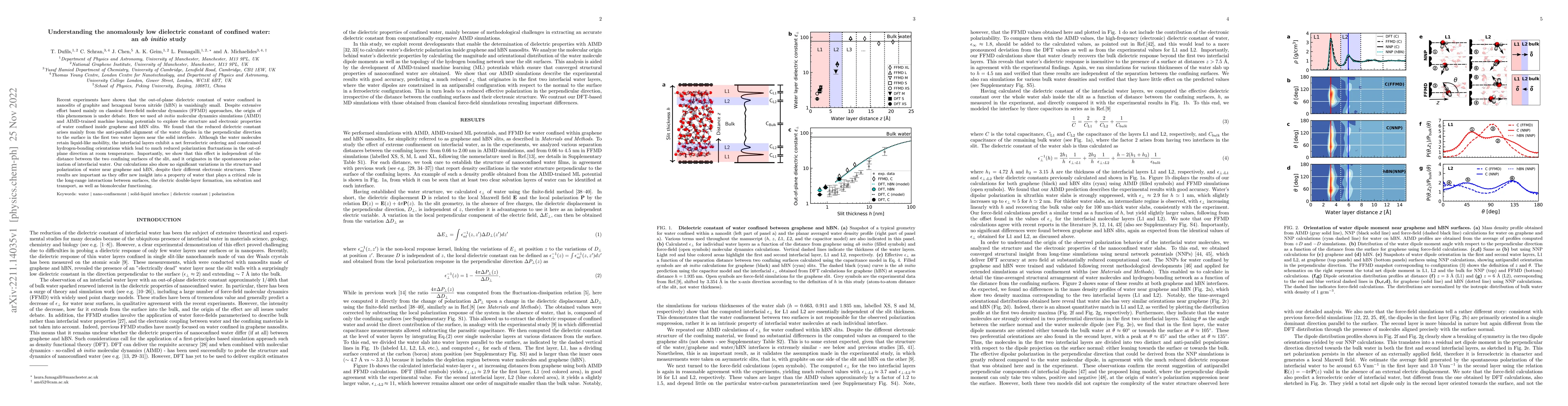 Thumbnail for Understanding the anomalously low dielectric constant of confined water:
  an ab initio study