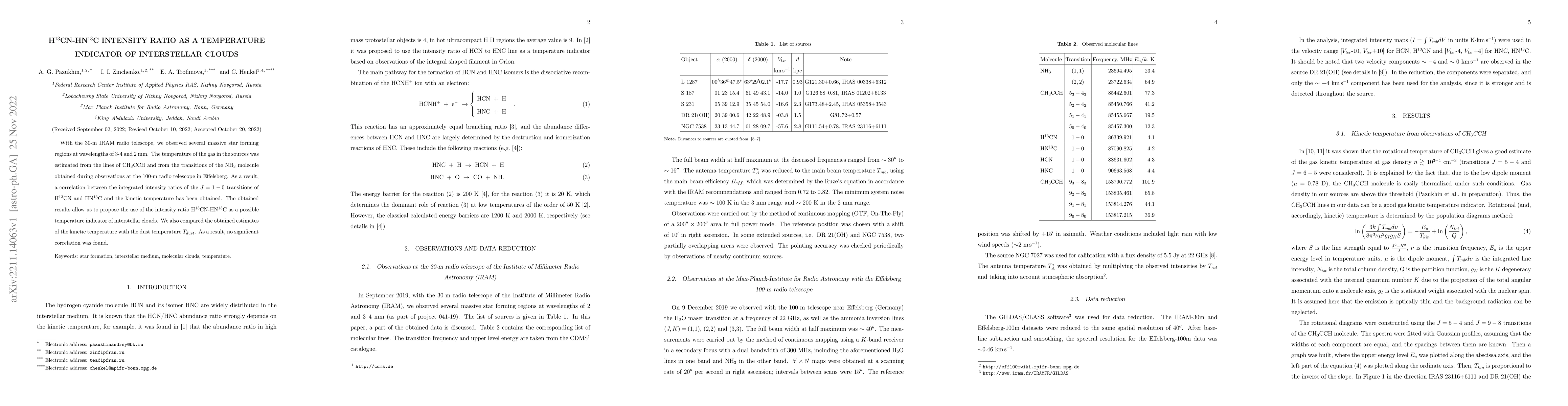 Thumbnail for H$^{13}$CN-HN$^{13}$C intensity ratio as a temperature indicator of
  interstellar clouds