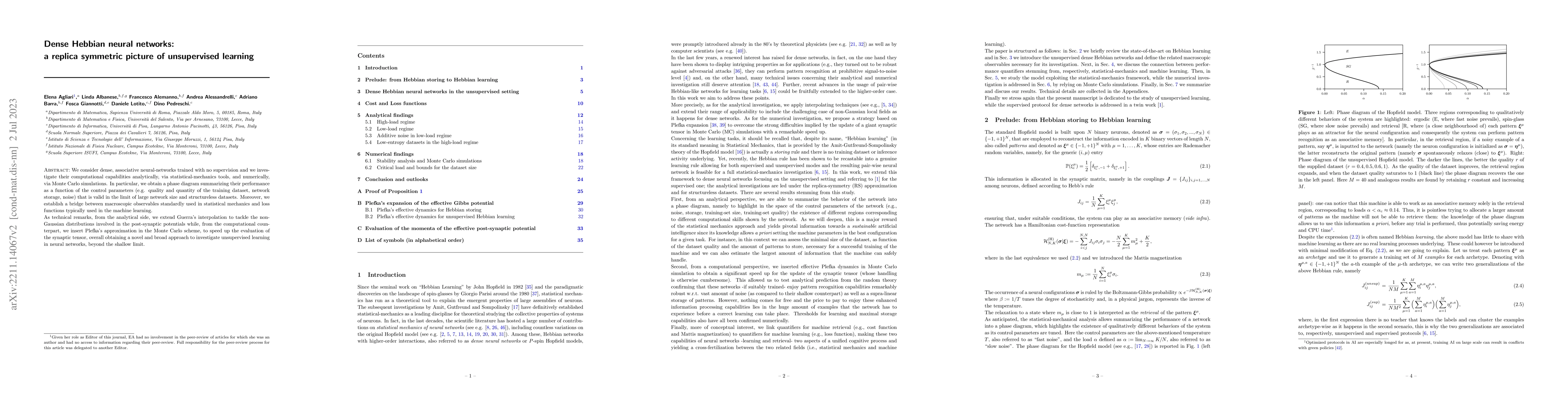 Thumbnail for Dense Hebbian neural networks: a replica symmetric picture of
  unsupervised learning