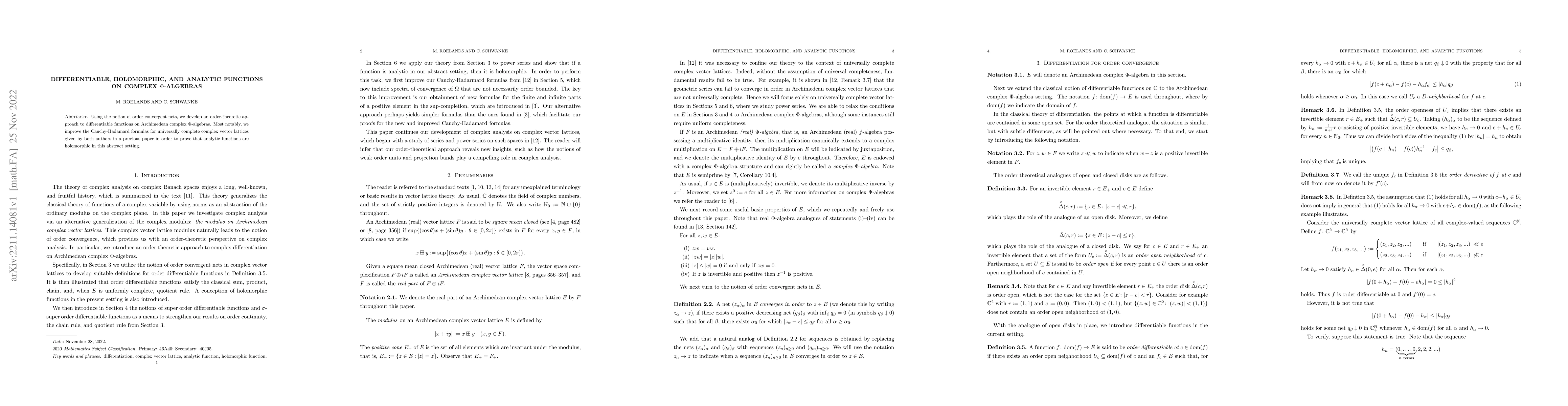 Thumbnail for Differentiable, Holomorphic, and Analytic Functions on Complex
  $\Phi$-Algebras