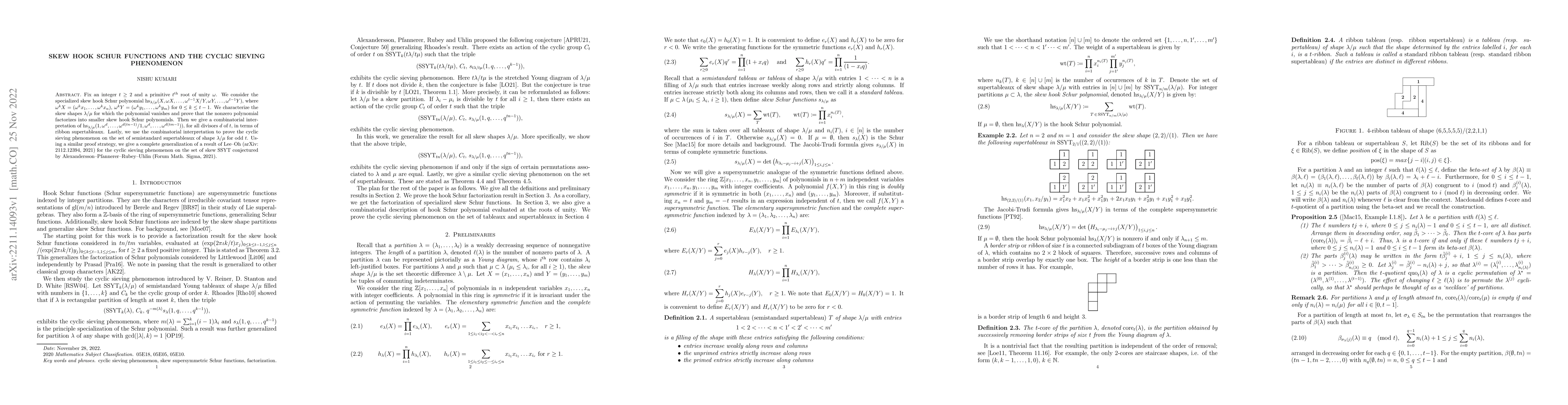 Thumbnail for Skew hook Schur functions and the cyclic sieving phenomenon