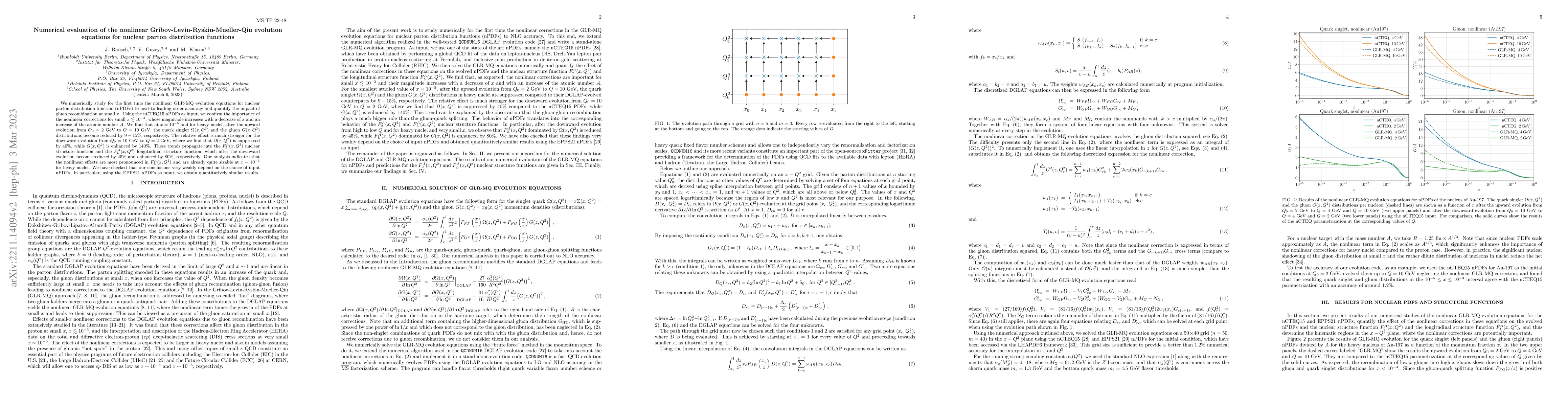 Thumbnail for Numerical evaluation of the nonlinear Gribov-Levin-Ryskin-Mueller-Qiu
  evolution equations for nuclear parton distribution functions