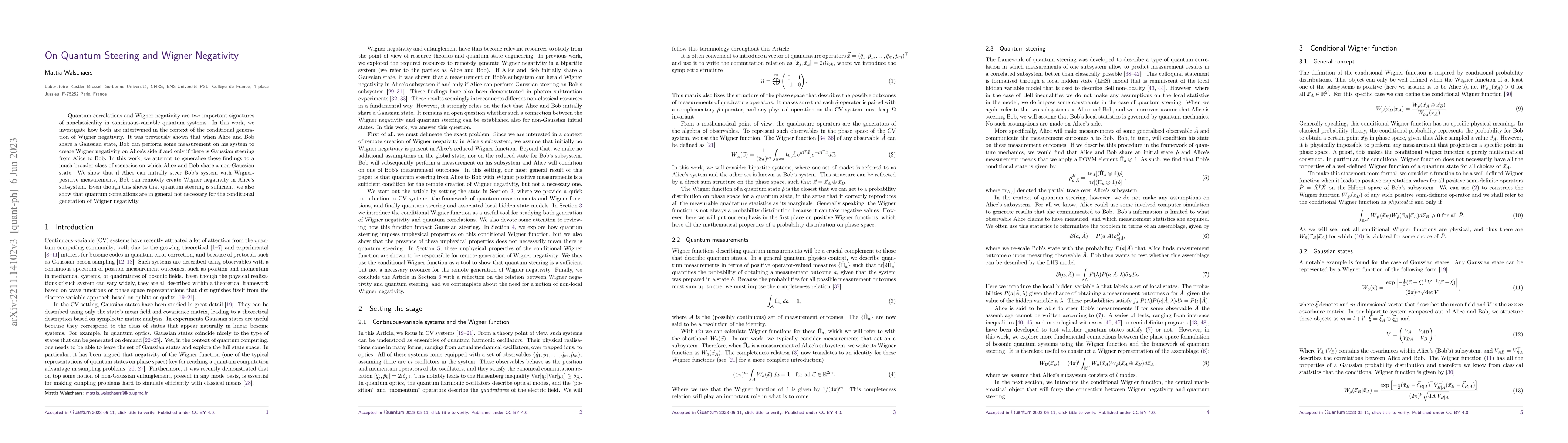 Thumbnail for On Quantum Steering and Wigner Negativity