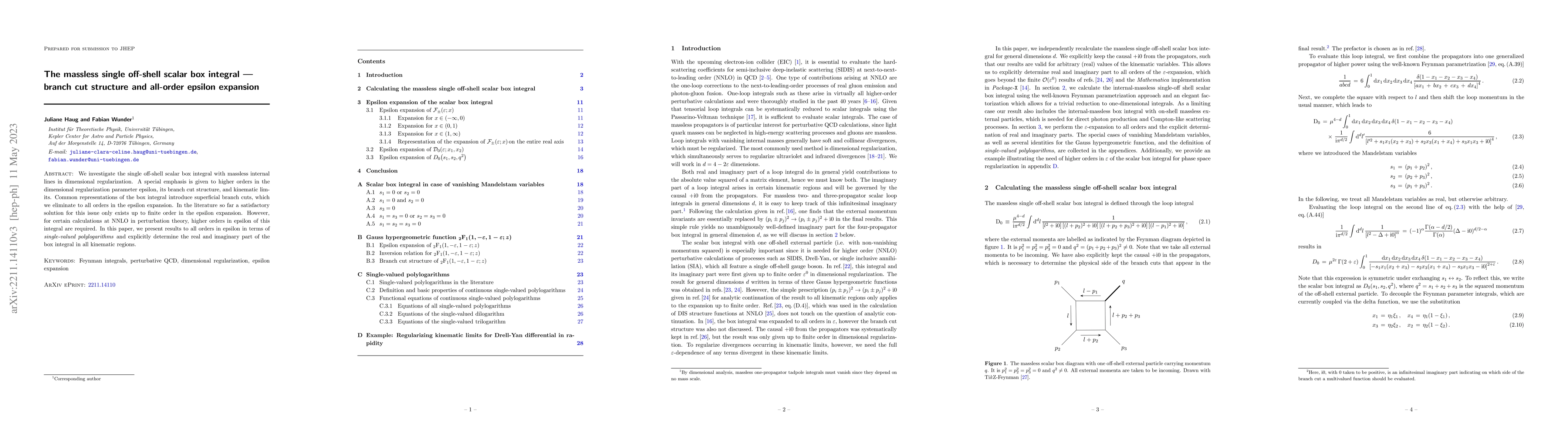 Thumbnail for The massless single off-shell scalar box integral -- branch cut
  structure and all-order epsilon expansion