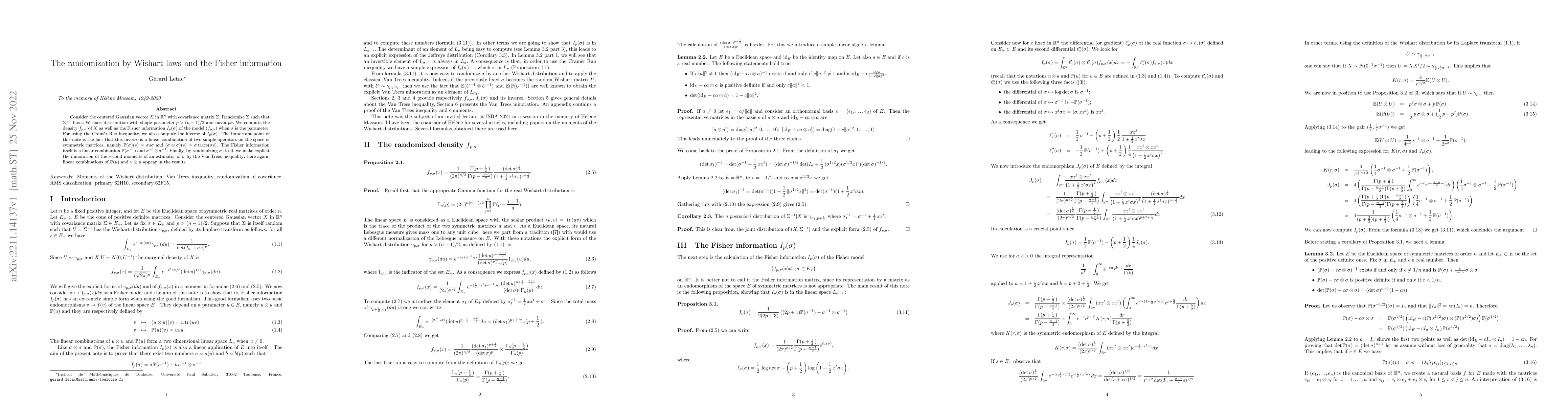 Thumbnail for The randomization by Wishart laws and the Fisher information