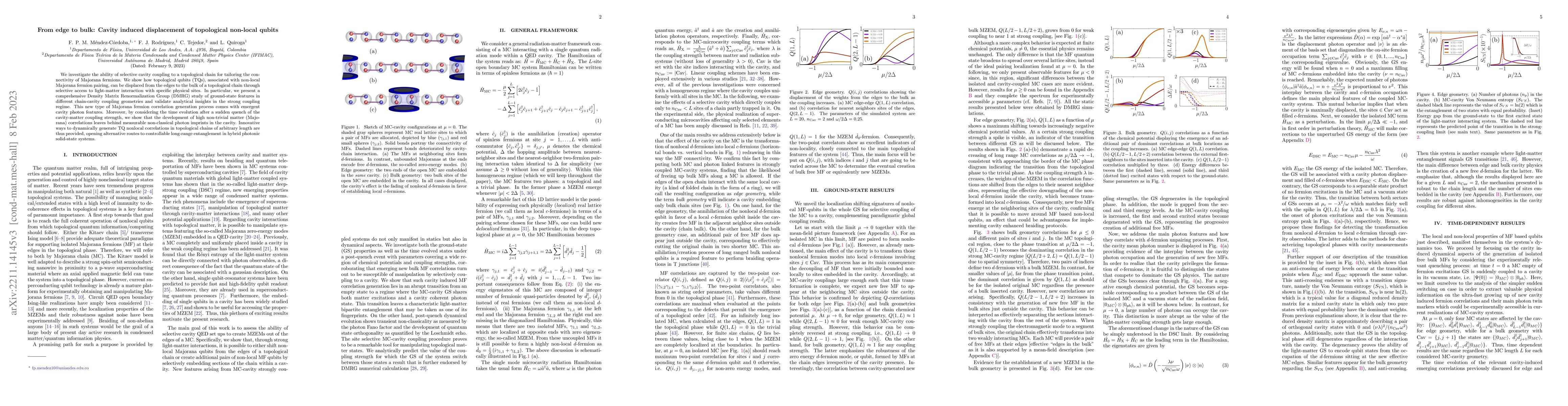 Thumbnail for From edge to bulk: Cavity induced displacement of topological non-local
  qubits