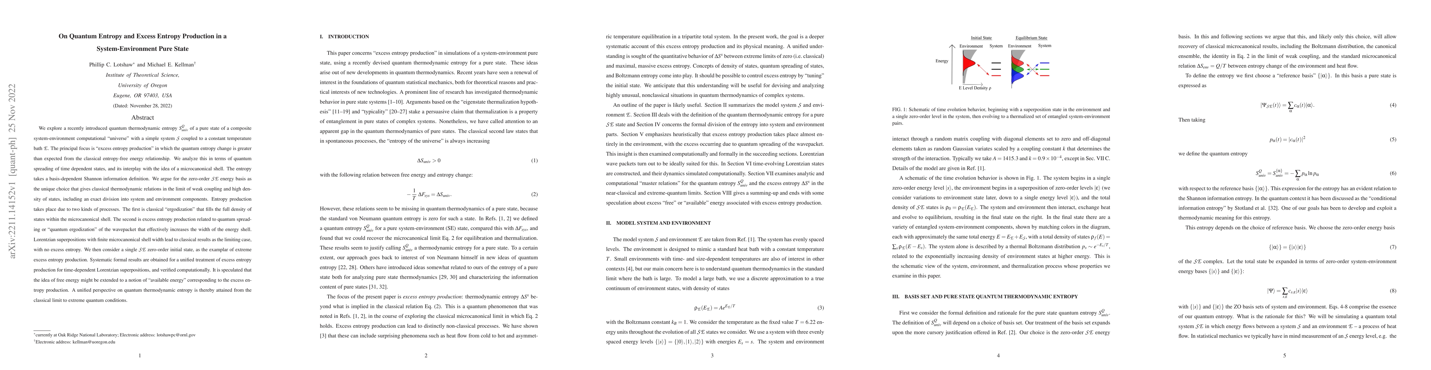 Thumbnail for On Quantum Entropy and Excess Entropy Production in a System-Environment
  Pure State