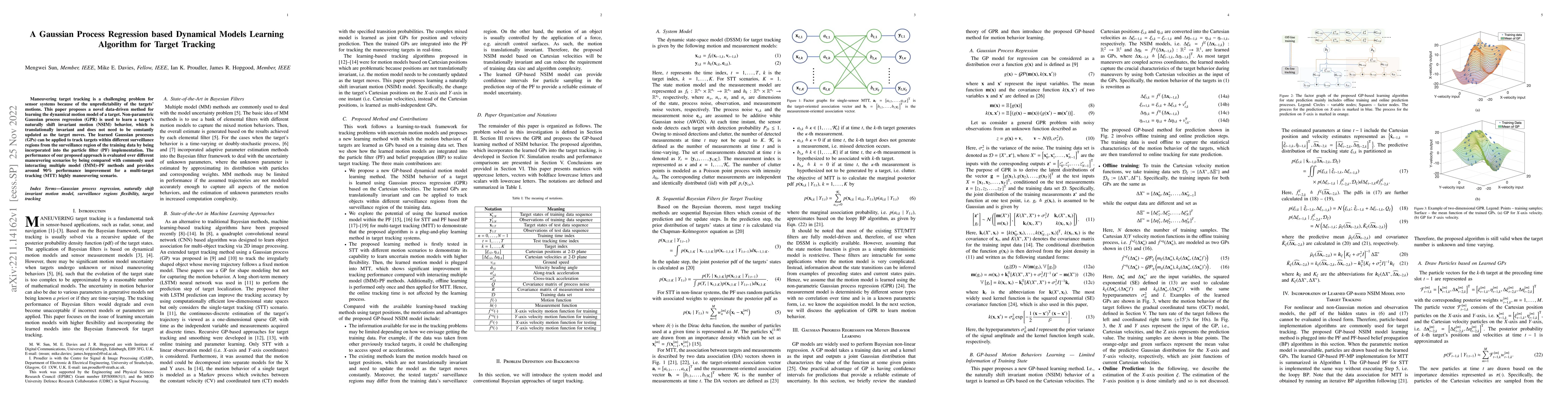 Thumbnail for A Gaussian Process Regression based Dynamical Models Learning Algorithm
  for Target Tracking