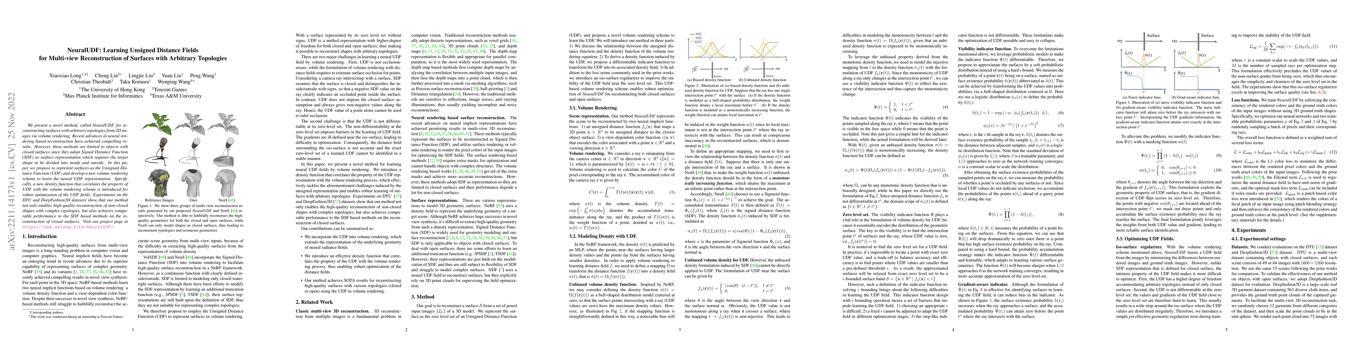 Thumbnail for NeuralUDF: Learning Unsigned Distance Fields for Multi-view
  Reconstruction of Surfaces with Arbitrary Topologies
