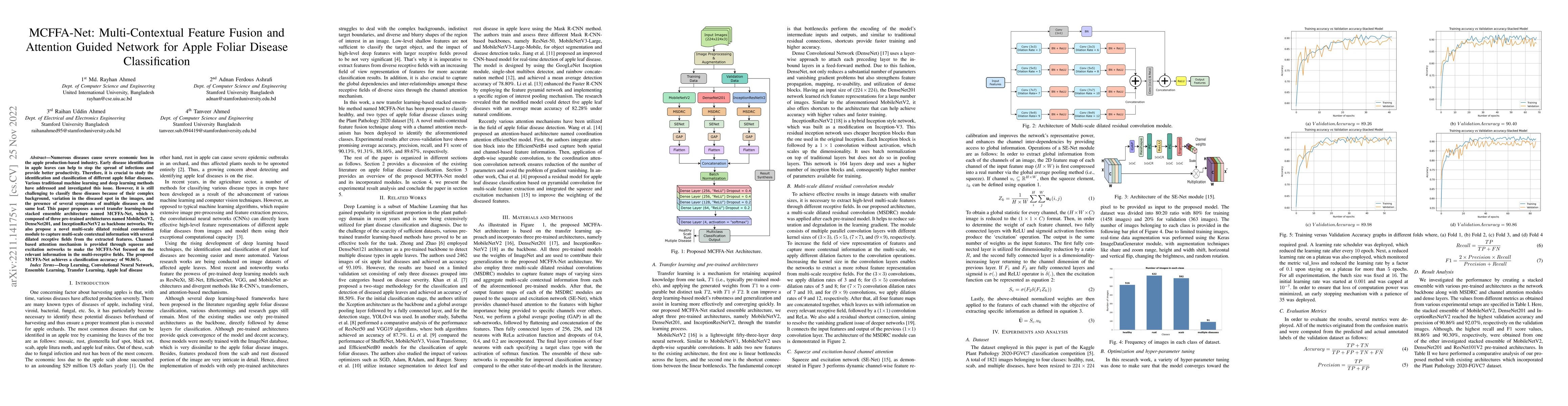 Thumbnail for MCFFA-Net: Multi-Contextual Feature Fusion and Attention Guided Network
  for Apple Foliar Disease Classification