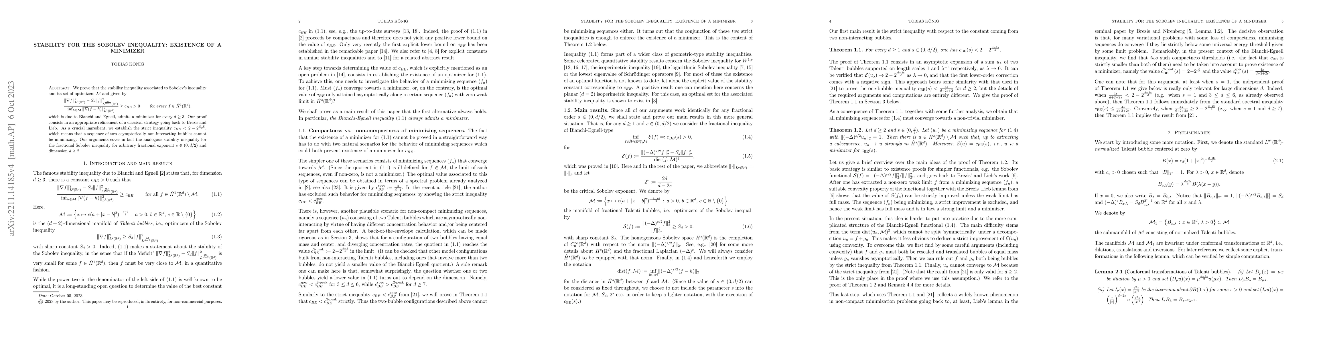 Thumbnail for Stability for the Sobolev inequality: existence of a minimizer