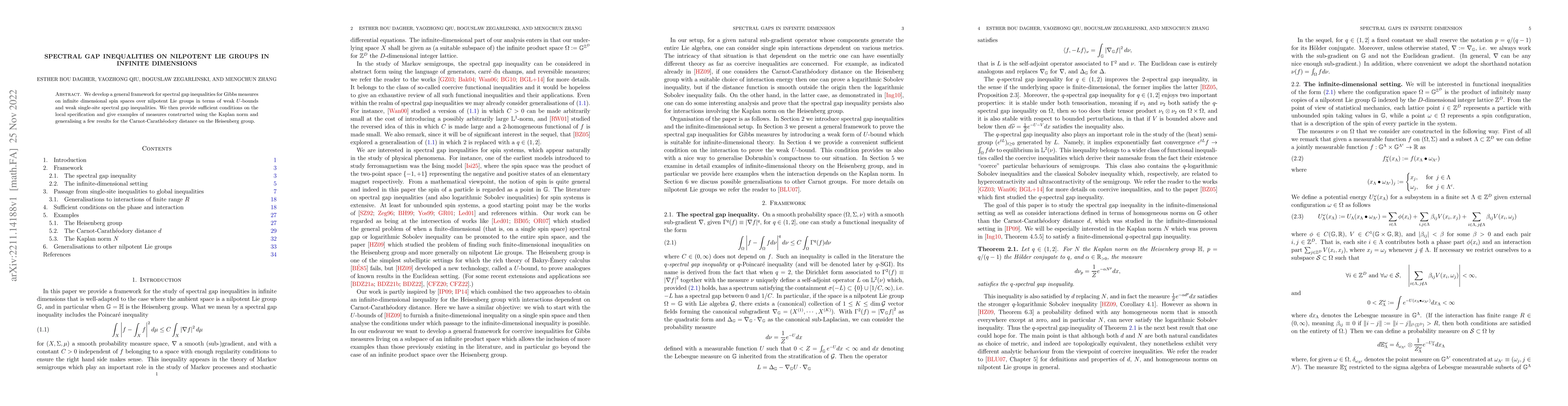 Thumbnail for Spectral Gap Inequalities on Nilpotent Lie Groups in Infinite Dimensions