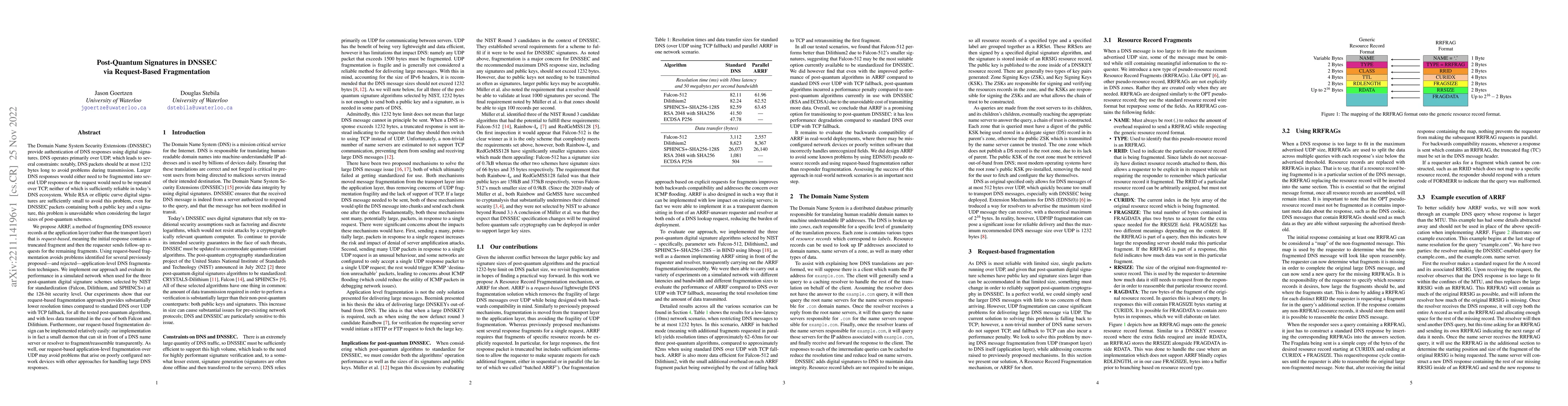 Thumbnail for Post-Quantum Signatures in DNSSEC via Request-Based Fragmentation