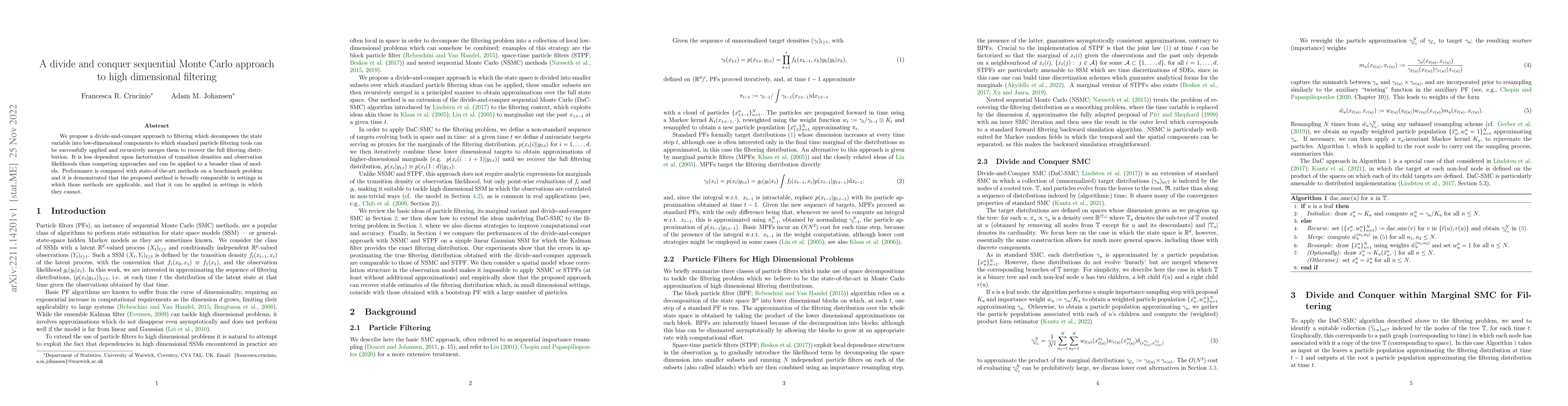 Thumbnail for A divide and conquer sequential Monte Carlo approach to high dimensional
  filtering
