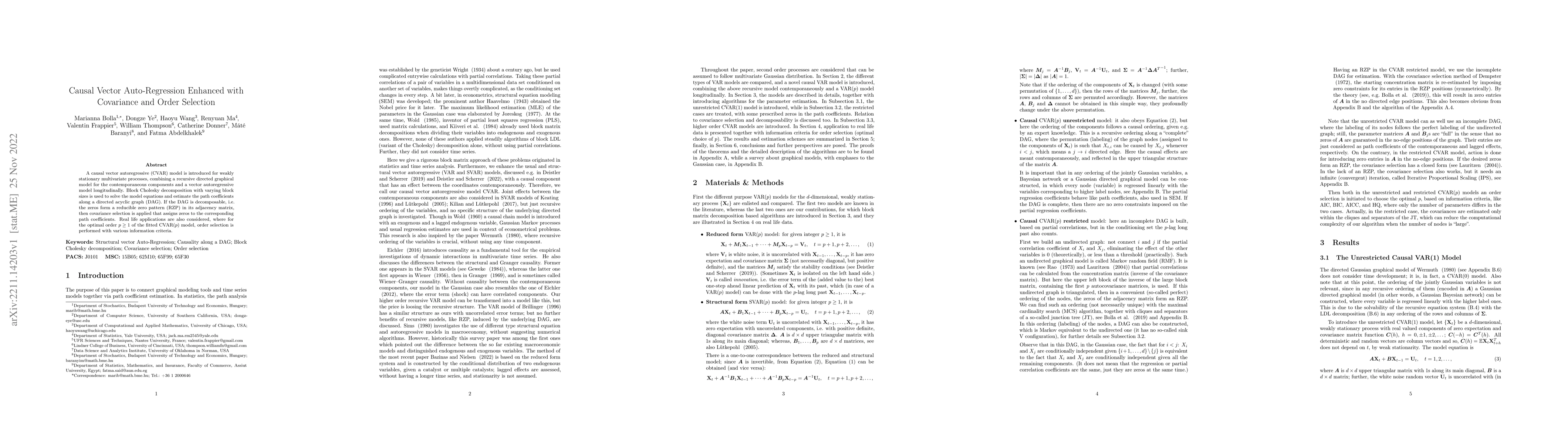 Thumbnail for Causal Vector Autoregression Enhanced with Covariance and Order
  Selection