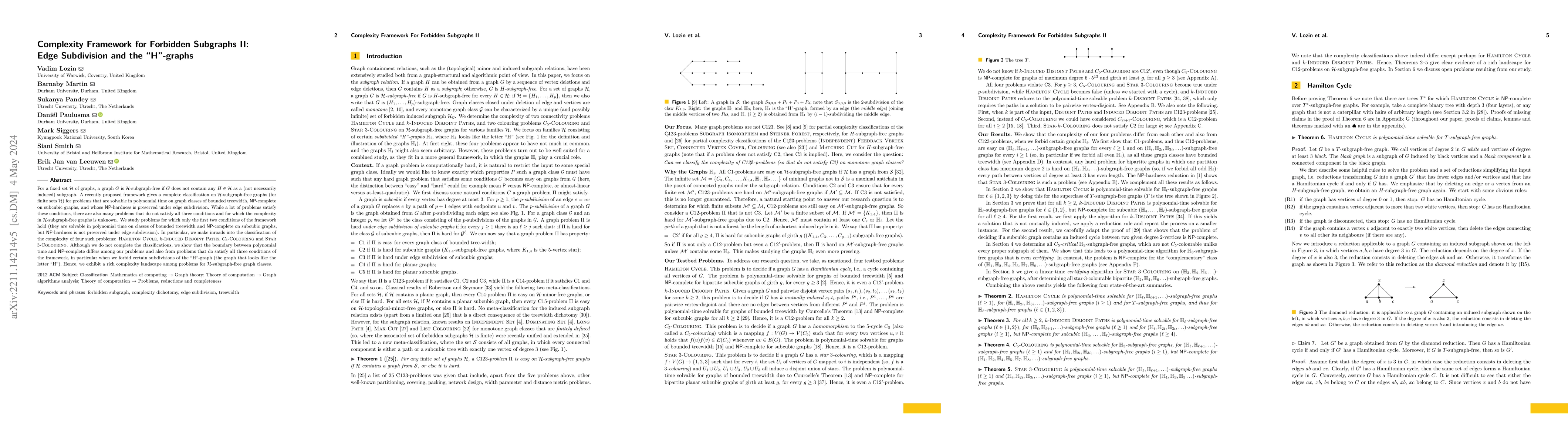 Thumbnail for Complexity Framework for Forbidden Subgraphs II: Edge Subdivision and
  the "H"-graphs