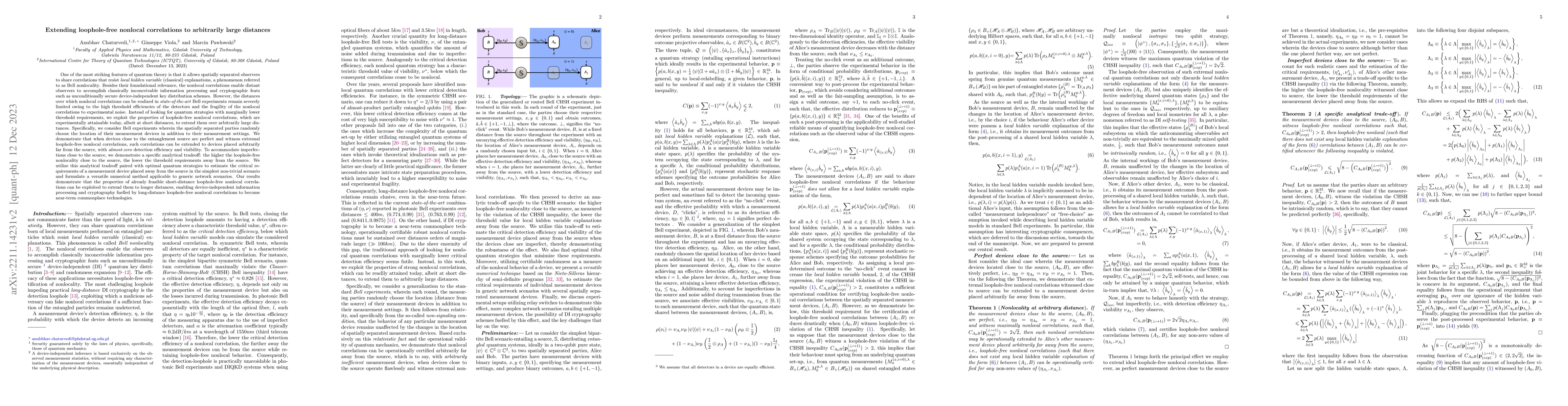 Thumbnail for Extending loophole-free nonlocal correlations to arbitrarily large
  distances