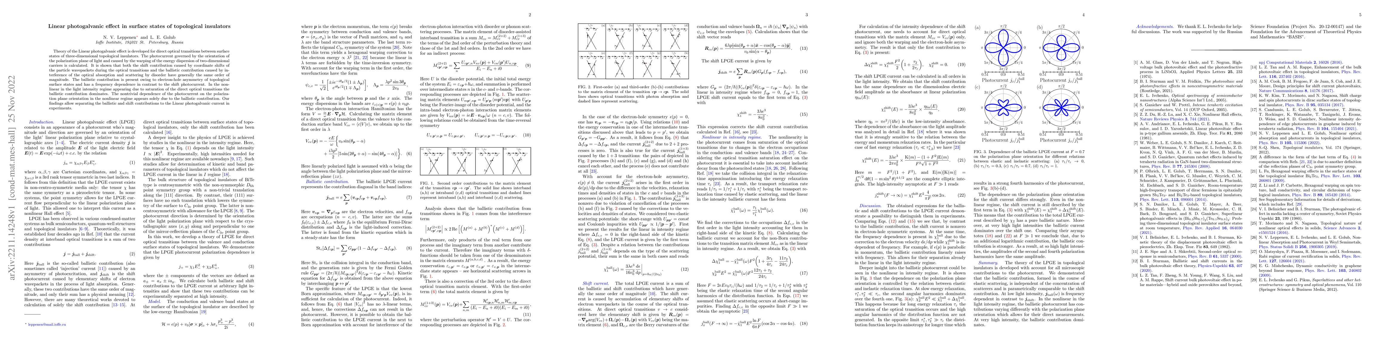 Thumbnail for Linear photogalvanic effect in surface states of topological insulators